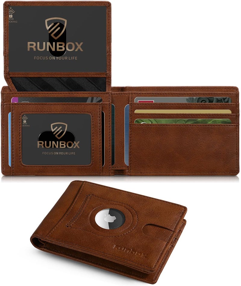 RUNBOX Wallet for Men Slim Rfid Leather 2 ID Window With Gift Box | Slim, Rfid, 2 ID Window, With Gift Box, Slim, Rfid - Image 1